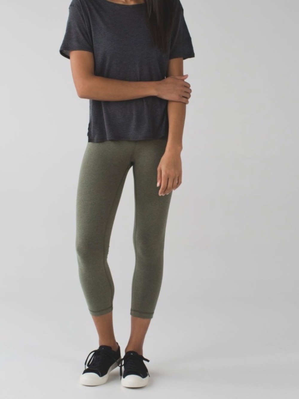 Lululemon Wunder Under Crop III *Cotton | Heathered Fatigue Green | Size 6